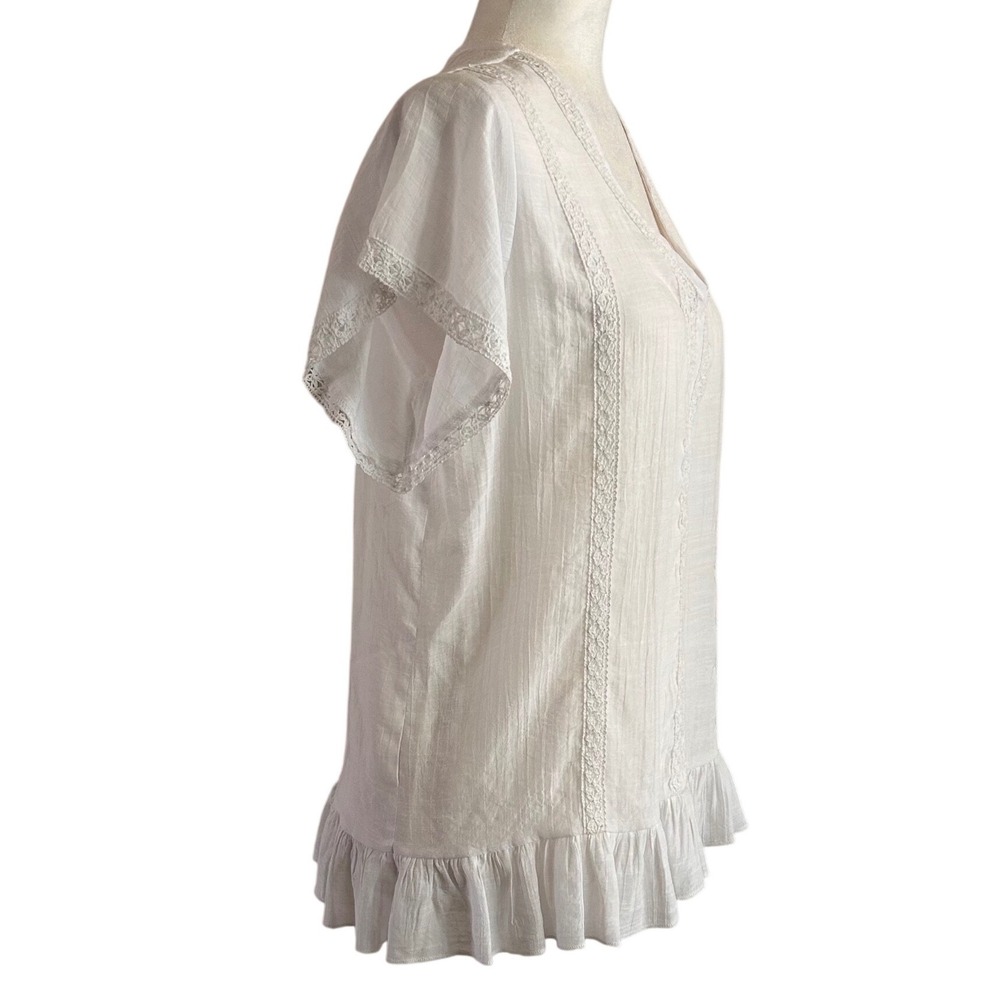 Counterparts White Sheet Lace Trim Ruffle Hem Blouse Top Womens M Fairycore Boho - Picture 2 of 8